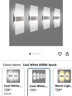Modern Cool White Wall Sconce - 4 Pack